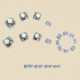 24pcs/Set Gray French Tips with Small Daisies Press On Toe Nails