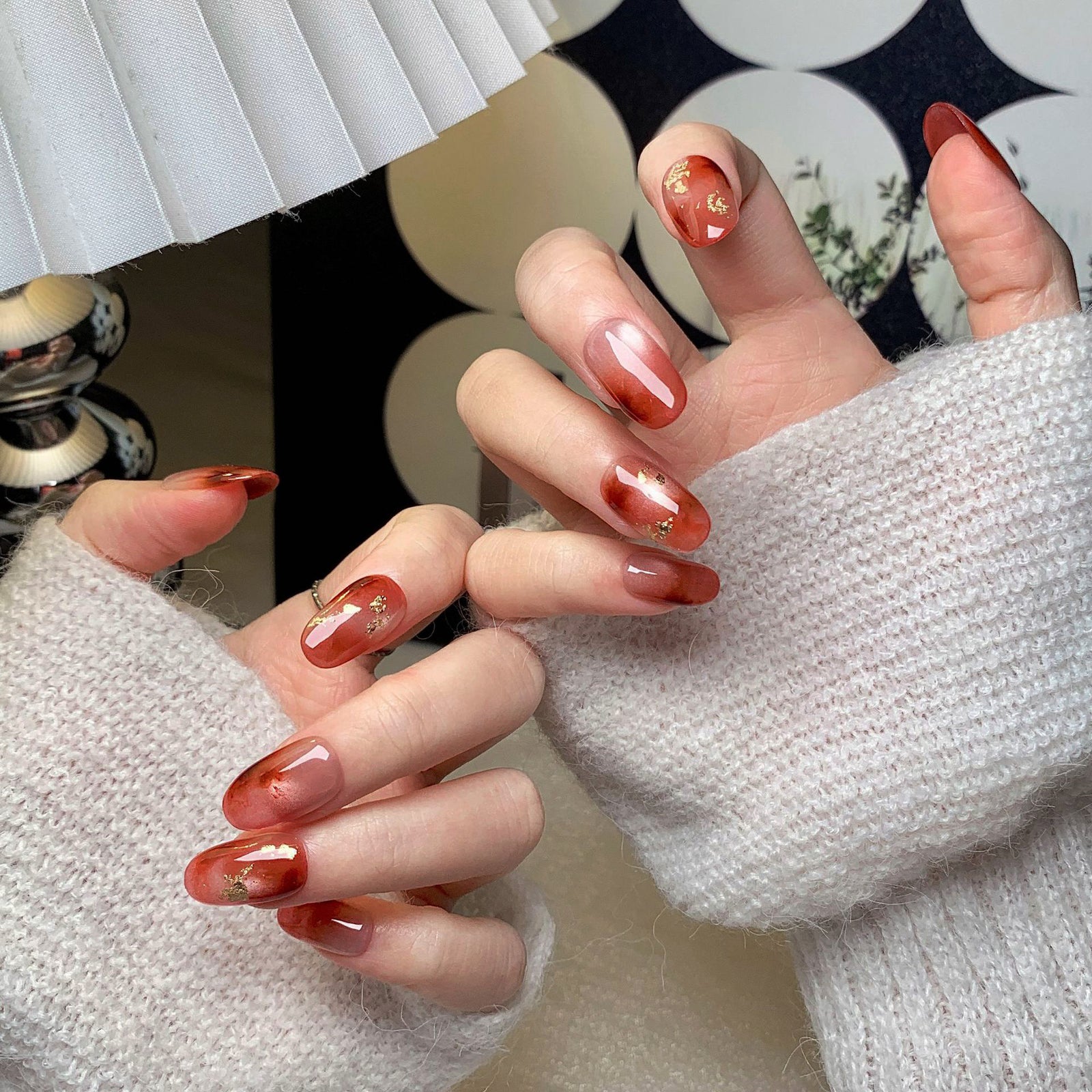 (Handmade) 10pcs/Set Pink Cat Eye Ombre Press-On Nails