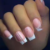 24pcs/Set White French Tips with Gold Glitter Press-On Nails