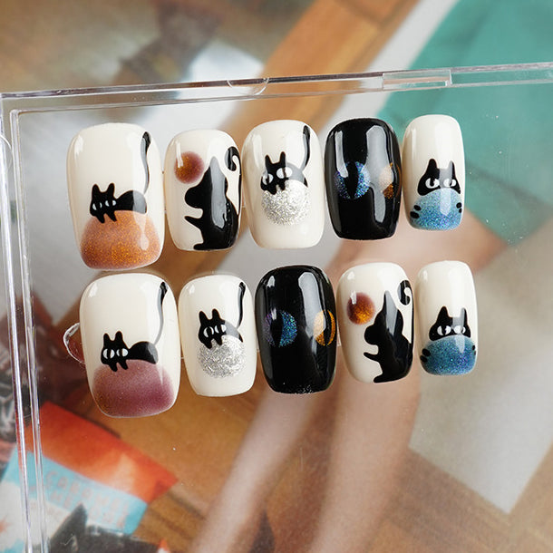 10pcs/Set Cartoon Cat Press-On Nails