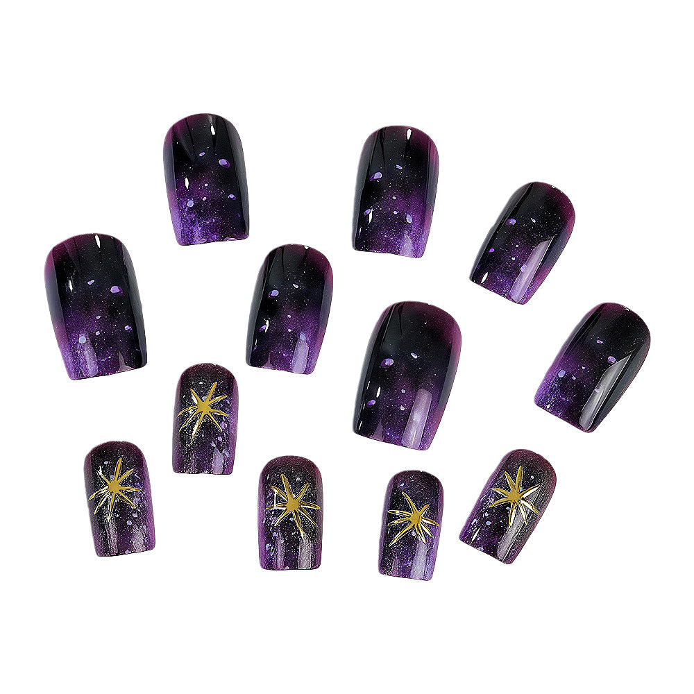 24pcs/Set 3D Gilded Gold Starburst Press-On Nails