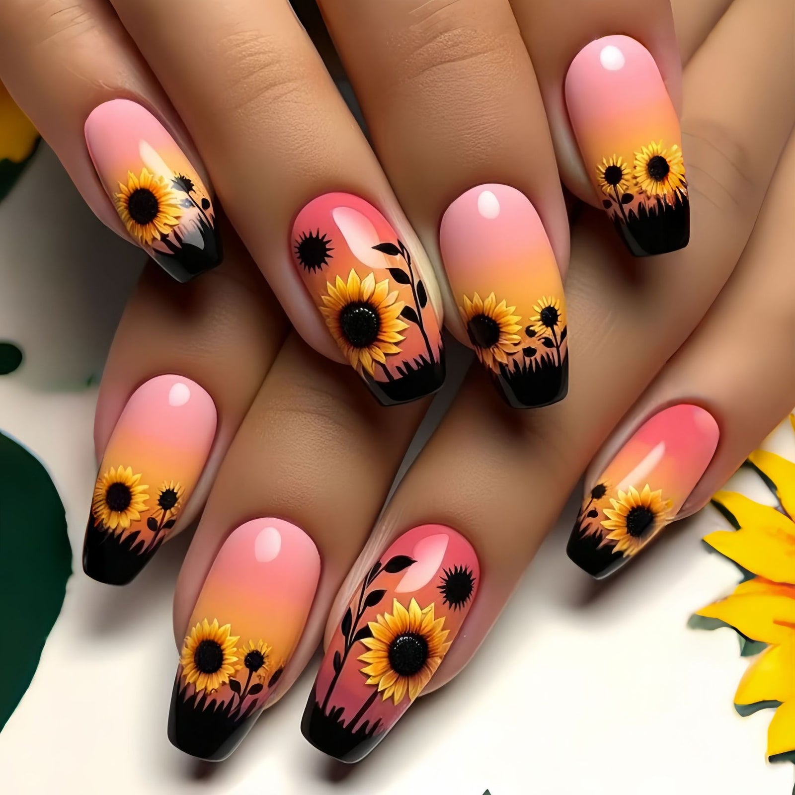 24pcs/Set Sunflower Gradient Press-On Nails