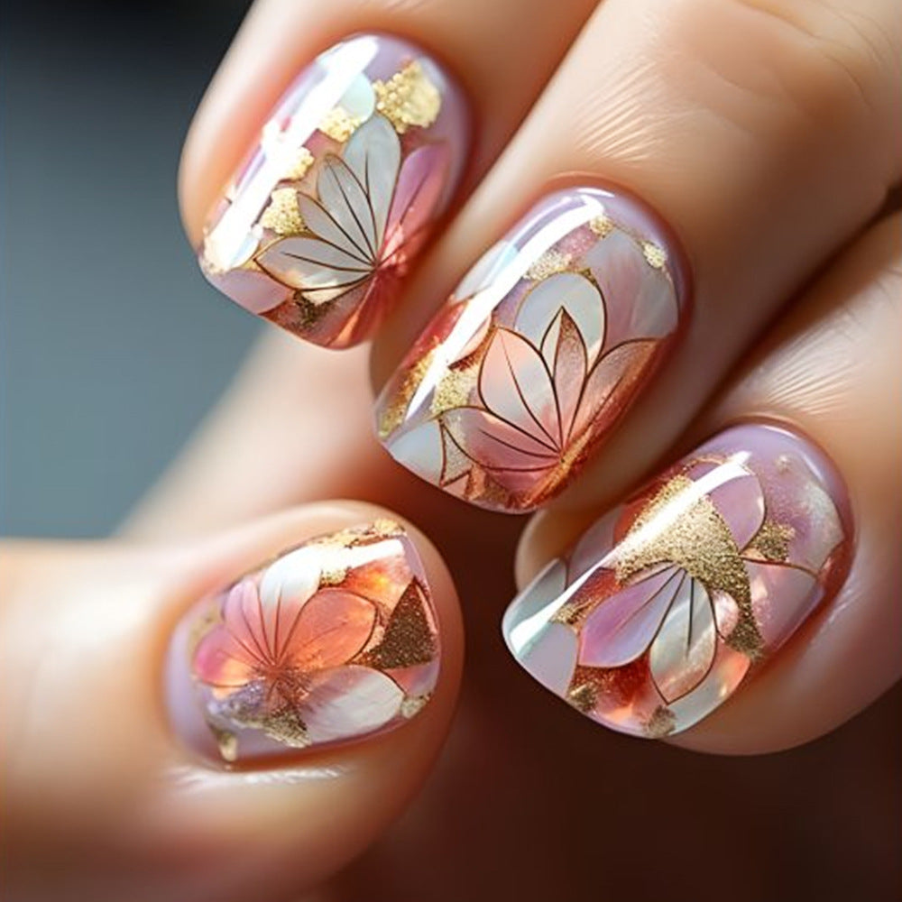 24pcs/Set Gradient Glitter Ginkgo Press-On Nails