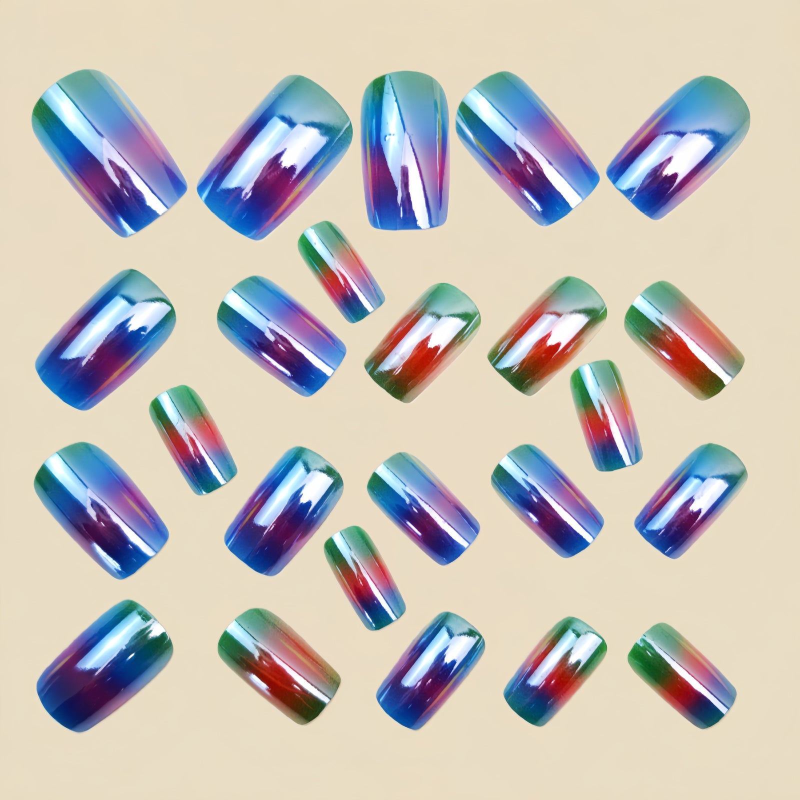 24pcs/Set Holographic Electroplated Finish Press-On Nails