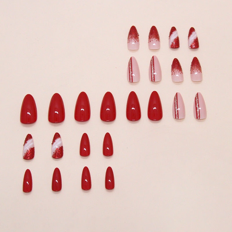 24pcs/Set Red Sand Glitter Sparkle Press-On Nails