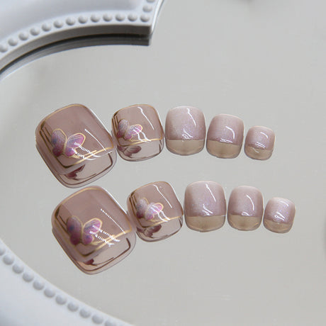 24pcs/Set Cat Eye Butterfly Press On Toe Nails