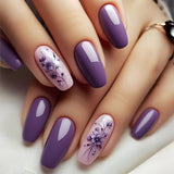 24pcs/Set Purple Plant Flowers Press-On Nails