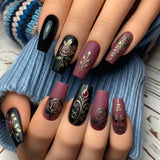 24pcs/Set 3D Gilded Vintage Rose Press-On Nails
