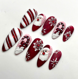 (Handmade) 10pcs/Set Handpainted Merry Christmas Red Press On Nails