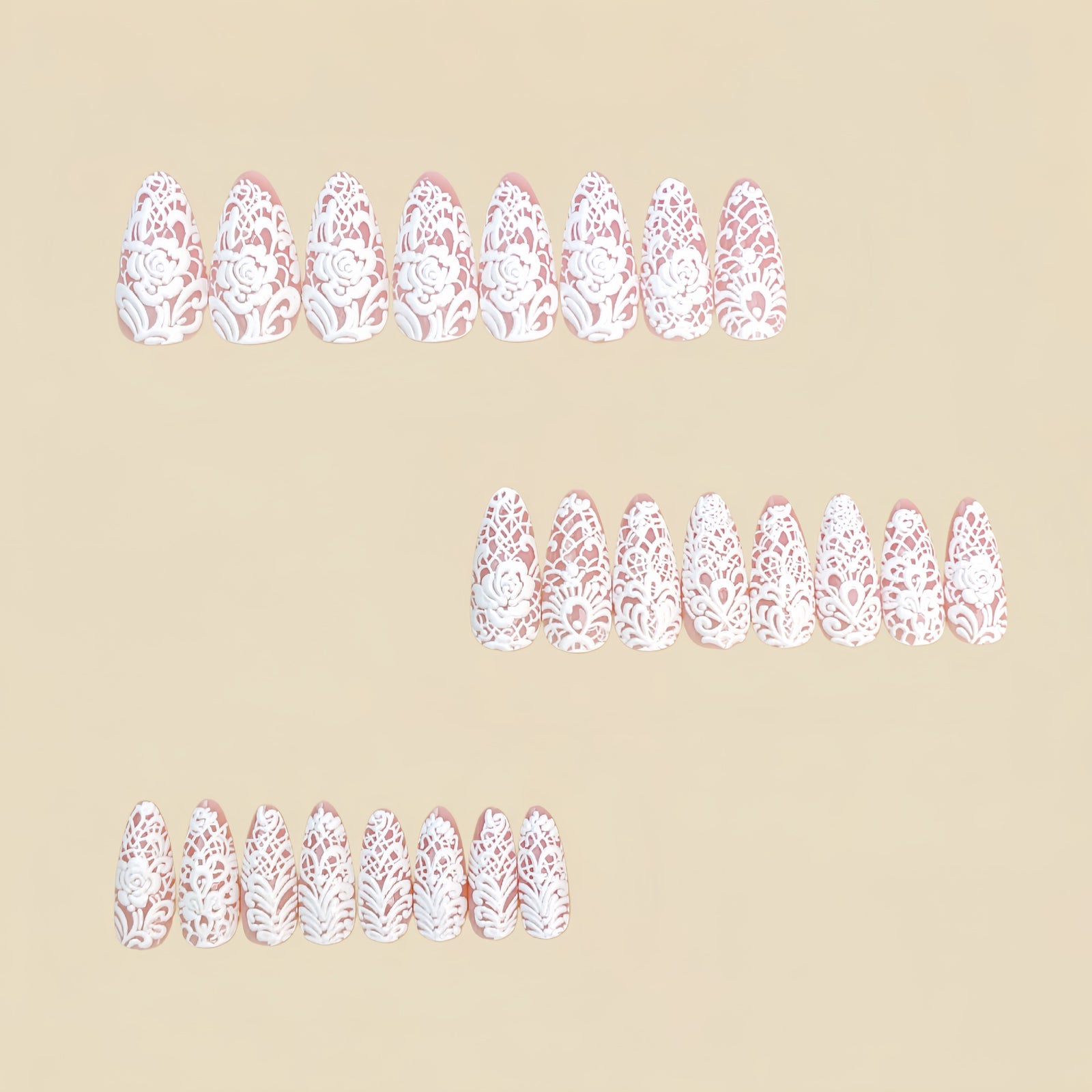 24pcs/Set White Lace Rose Press-On Nails