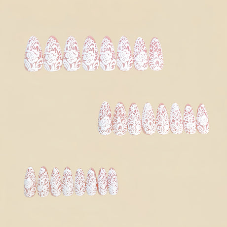 24pcs/Set White Lace Rose Press-On Nails