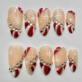 (Handmade) 10pcs/Set Christmas French Color Pinwheel Press On Nails