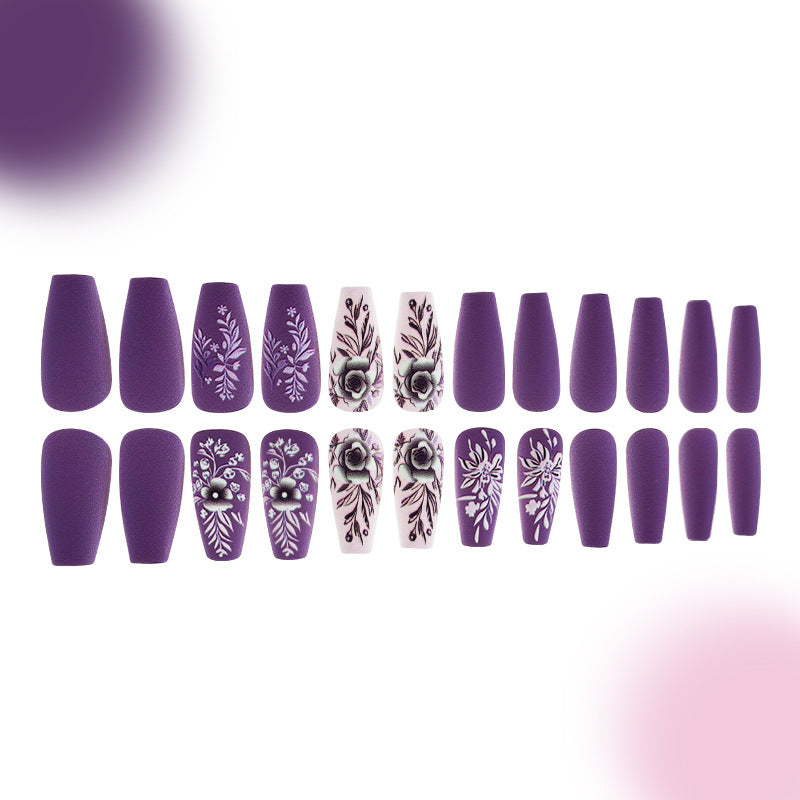 24pcs/Set Matte Purple Plant Flowers Press-On Nails