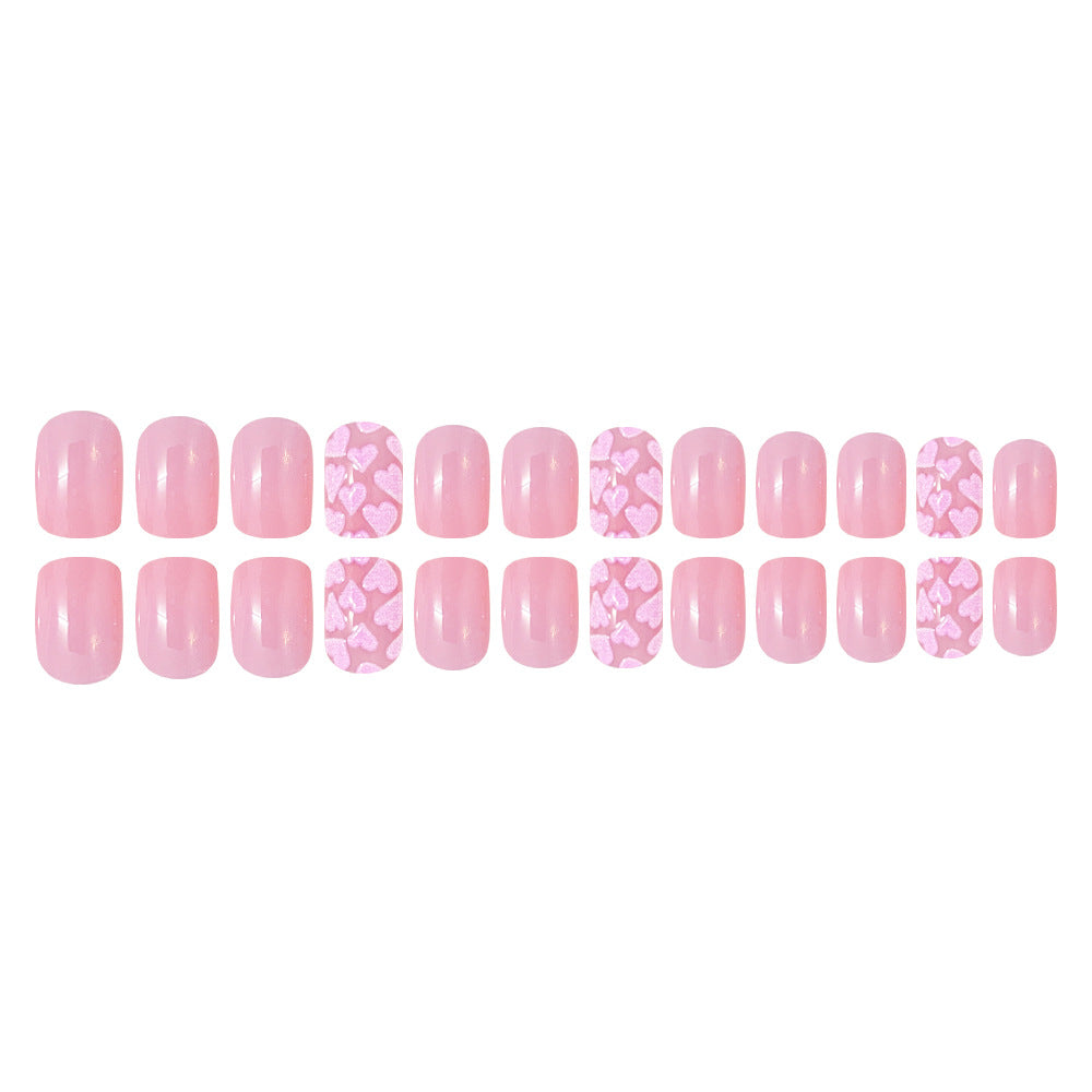 24pcs/Set Nude Pink 3D Heart Short Press On Nails