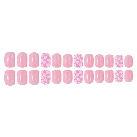 24pcs/Set Nude Pink 3D Heart Short Press On Nails