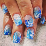 24pcs/Set Blue Gradient Snowflake Press-On Nails