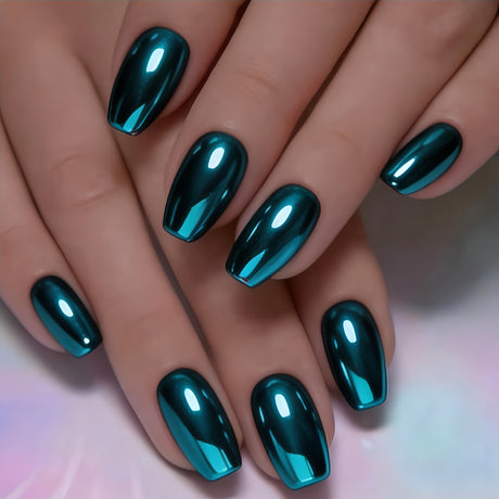 24pcs/Set Chrome Shiny Grass Green Press-On Nails