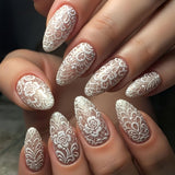 24pcs/Set White Lace Rose Press-On Nails
