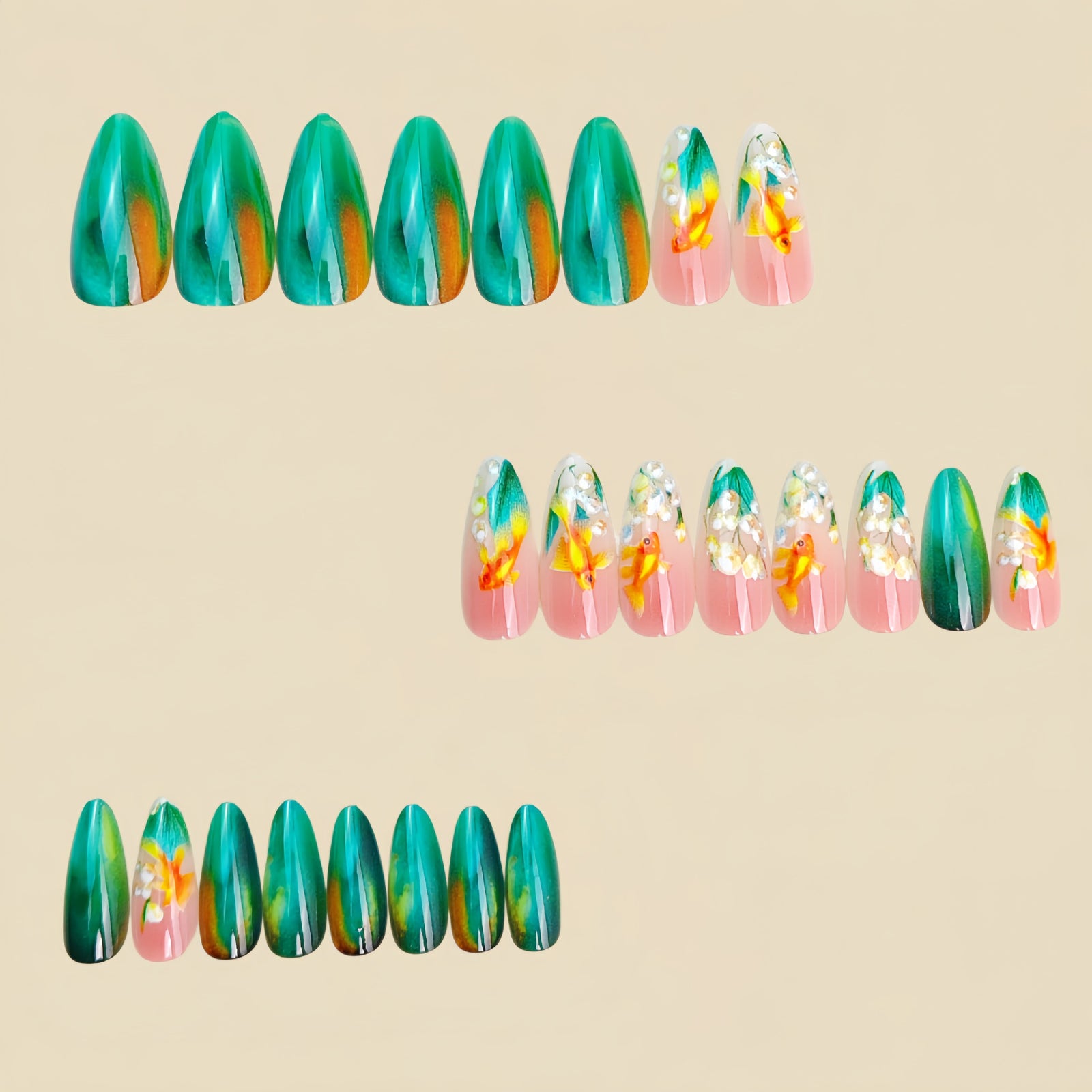 24pcs/Set Lily of the Valley Gradient Goldfish Press-On Nails