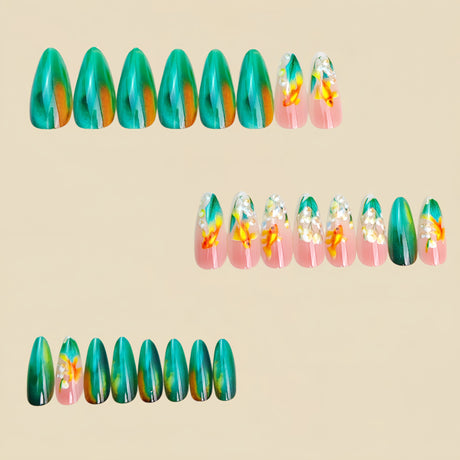 24pcs/Set Lily of the Valley Gradient Goldfish Press-On Nails