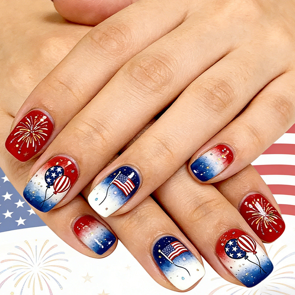 24pcs/Set Fireworks, Stars & Balloon Gradient Press-On Nails