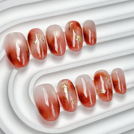 (Handmade) 10pcs/Set Pink Cat Eye Ombre Press-On Nails