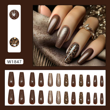 24pcs/Set Caramel Glitter Leopard Press-On Nails