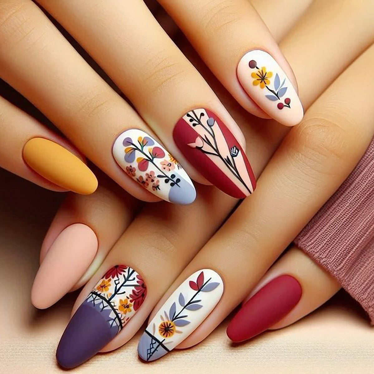 24pcs/Set Colorful Sunset Flowers Press-On Nails