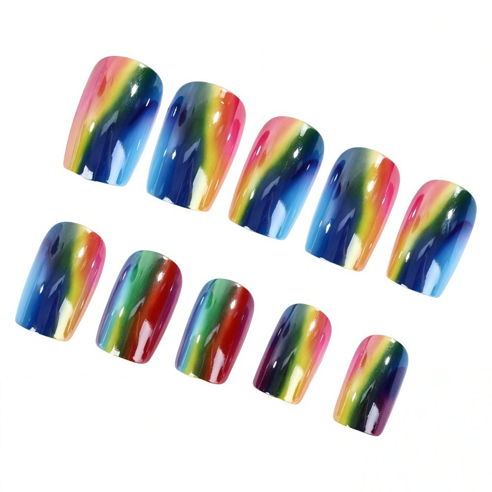 24pcs/Set Rainbow Ombre Chrome Press-On Nails