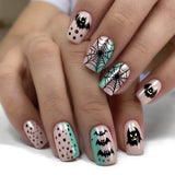 24pcs/Set Halloween Glitter Spiderweb Bat Press-On Nails