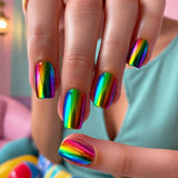 24pcs/Set Rainbow Ombre Chrome Press-On Nails