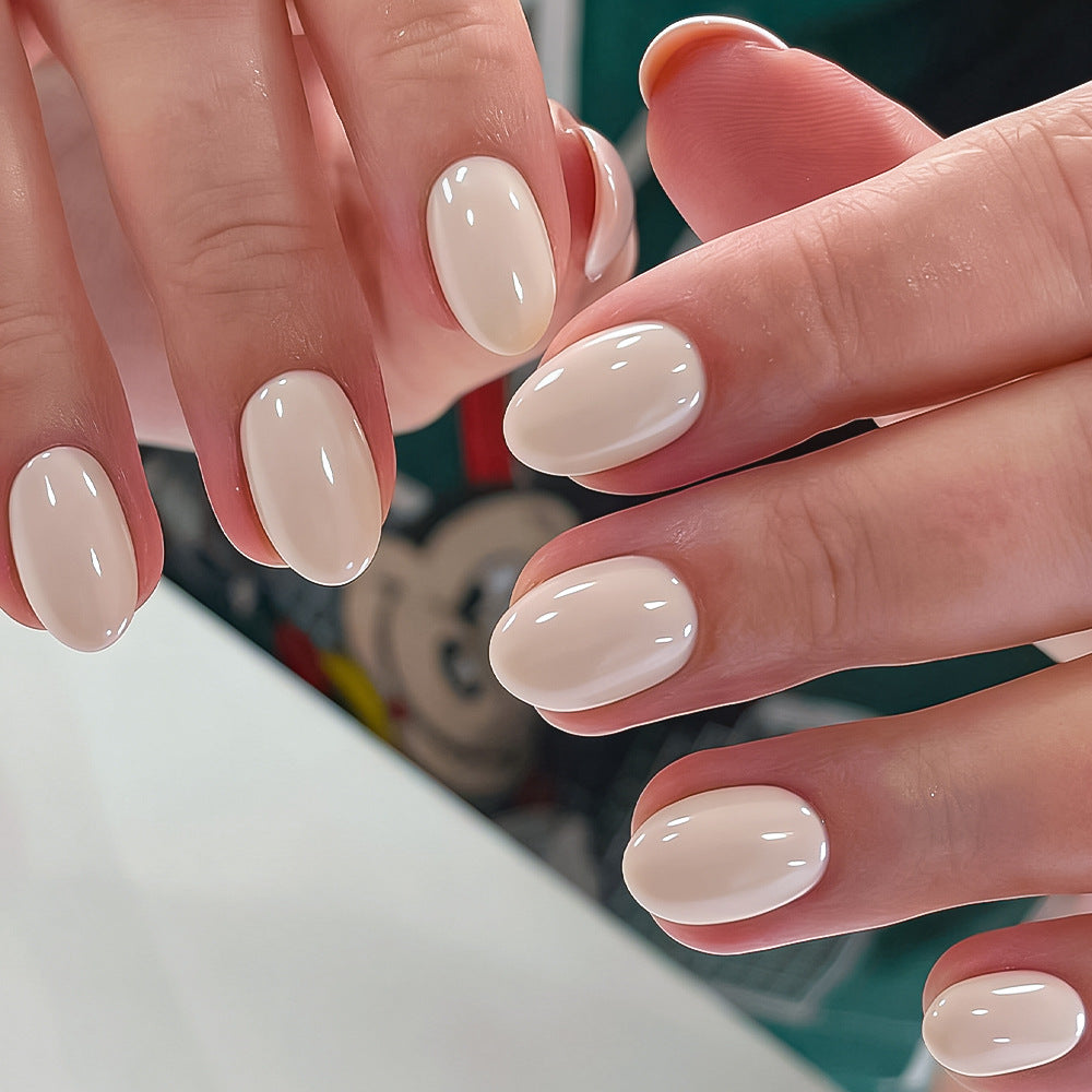 24pcs/Set Solid Apricot Short Oval Press-On Nails