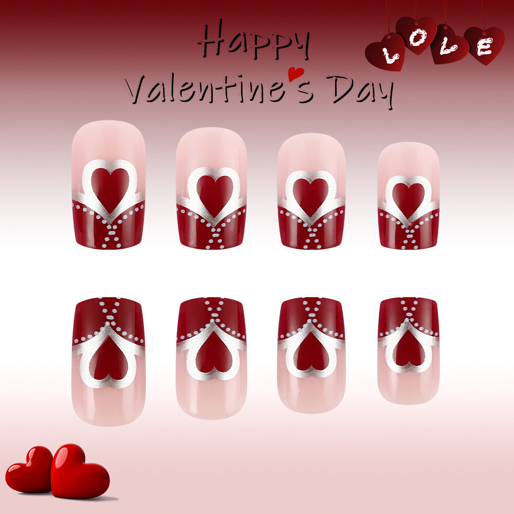 24pcs/Set Red Hearts Press-On Nails