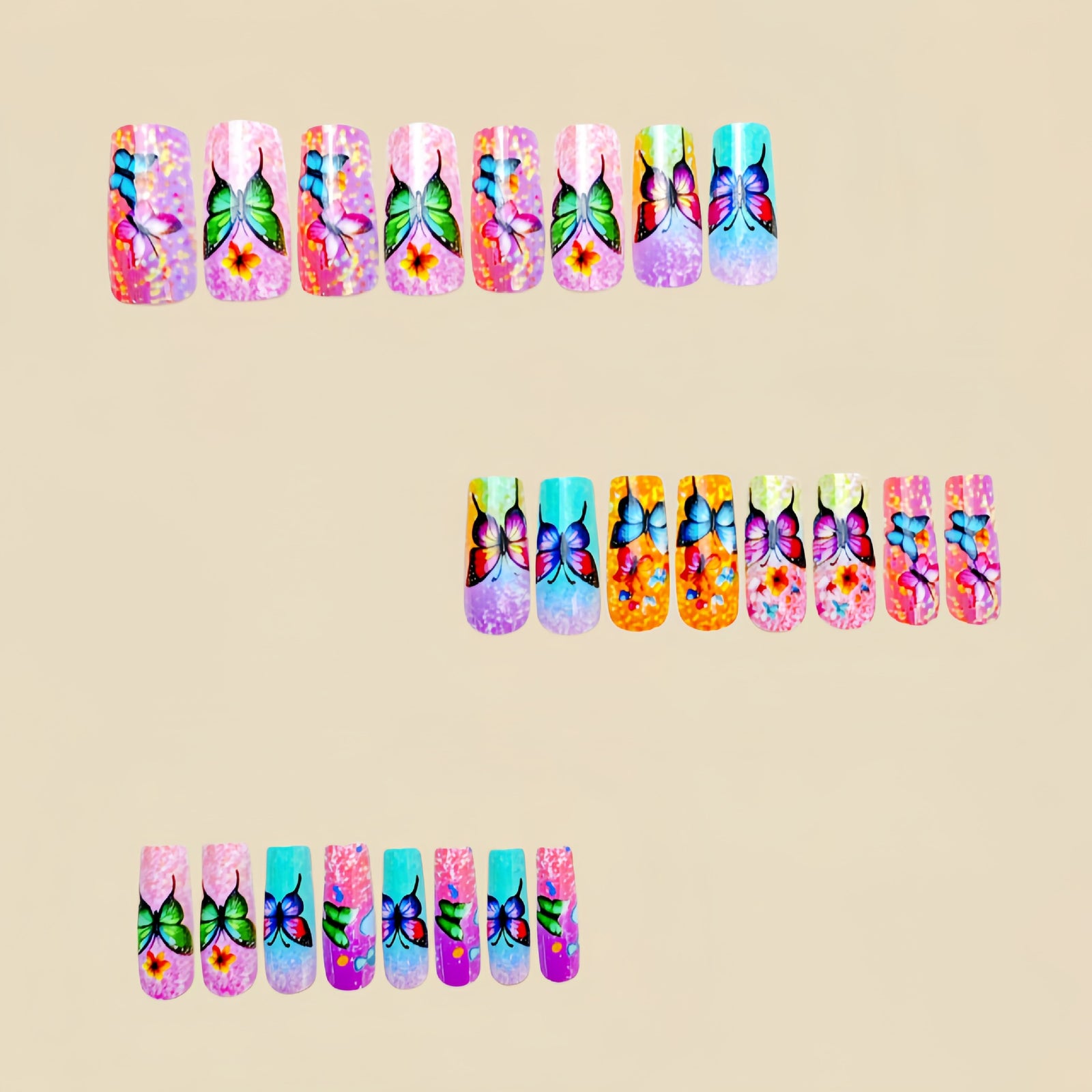 24pcs/Set Colorful Tie-Dye Butterflies Press-On Nails