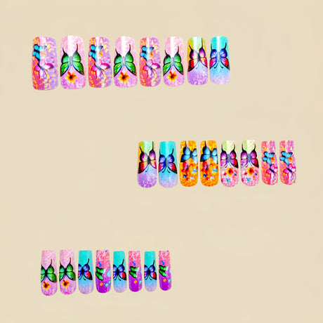 24pcs/Set Colorful Tie-Dye Butterflies Press-On Nails