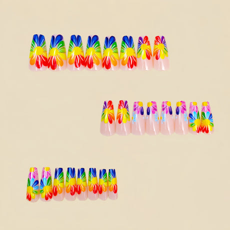 24pcs/Set Rainbow Daisy Press-On Nails