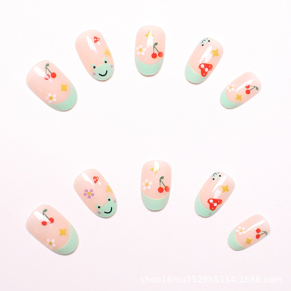 24pcs/Set Cherry Little Frog Press-On Nails