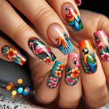 24pcs/Set Fiery Red Tropical Vibes Press-On Nails