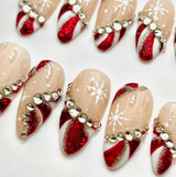 (Handmade) 10pcs/Set Christmas French Color Pinwheel Press On Nails