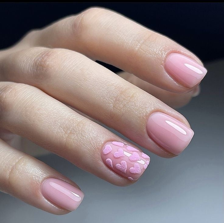 24pcs/Set Nude Pink 3D Heart Short Press On Nails