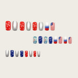 24pcs/Set Red White Blue Fireworks Flag Press-On Nails