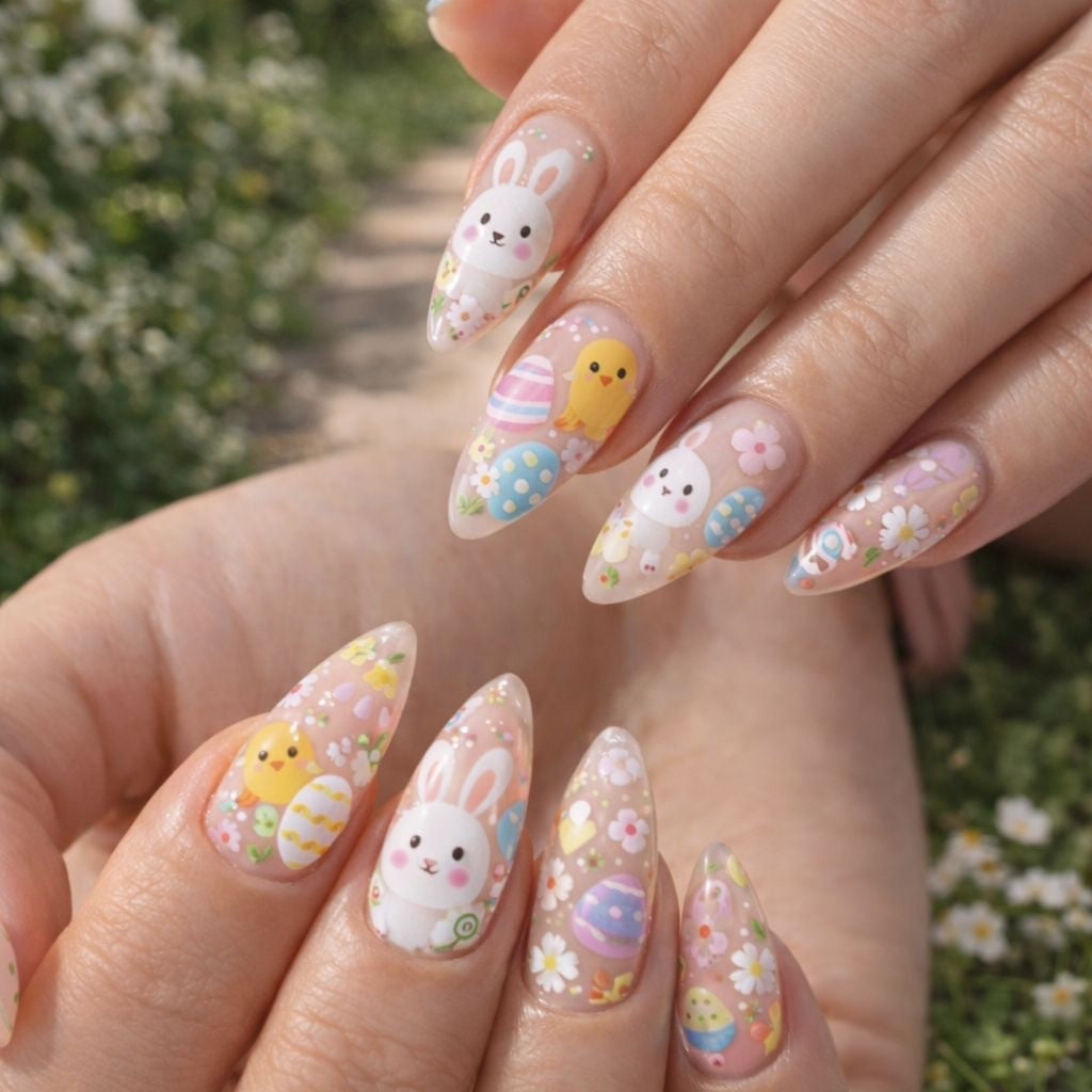 24pcs/Set Easter Egg Chick & Bunny Press-On Nails