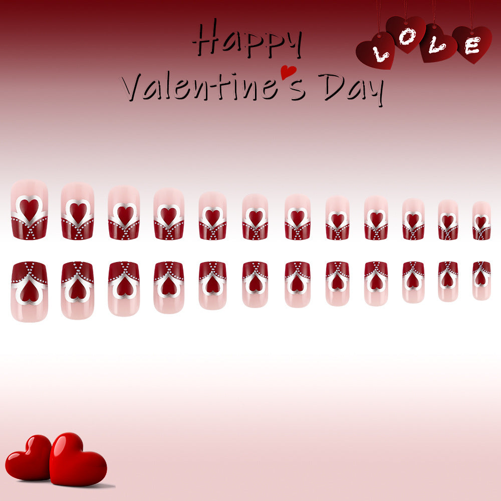 24pcs/Set Red Hearts Press-On Nails