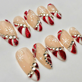 (Handmade) 10pcs/Set Christmas French Color Pinwheel Press On Nails