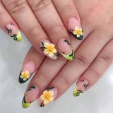 24pcs/Set 3D Embossed Pearl Flower Press-On Nails