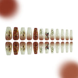 24pcs/Set White Gradient Gold Line Rose Press-On Nails