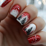 24pcs/Set Christmas Tree Glitter Short Press On Nails