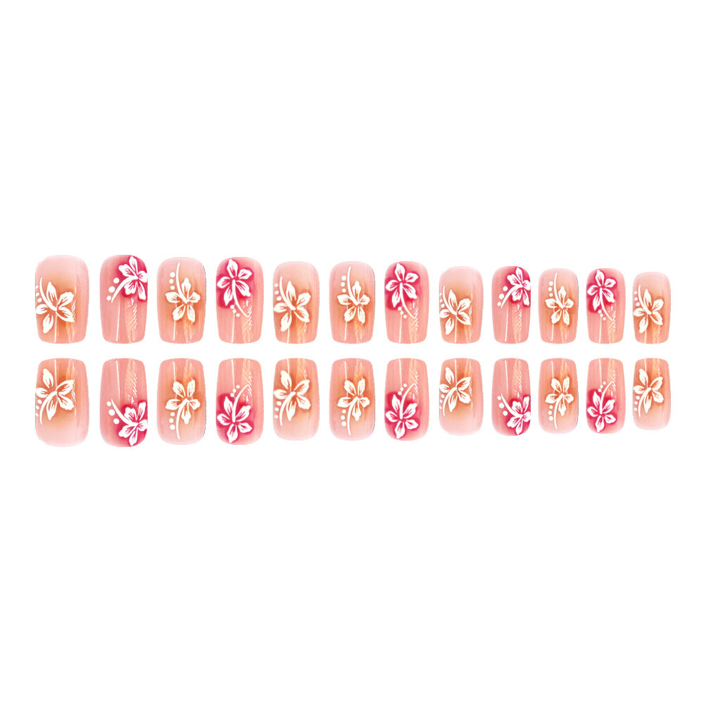 24pcs/Set Square Gradient Floral Press-On Nails