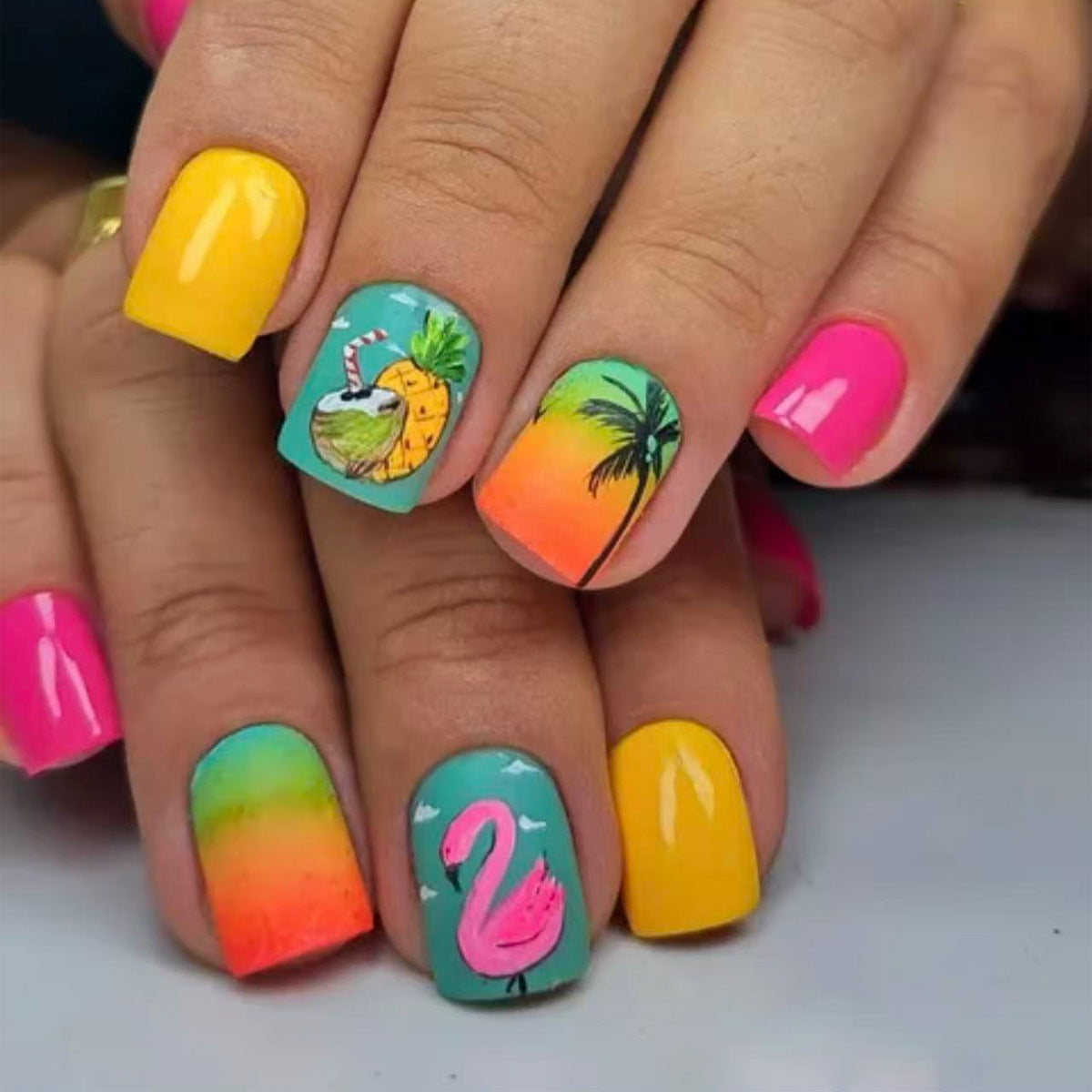 24pcs/Set Tropical Ocean-Inspired Print Press-On Nails