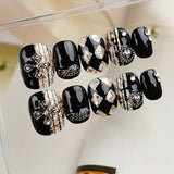 10pcs/Set Black Grid Press-On Nails